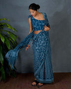 Sia Teal Green Hand Block Printed Saree-MYA