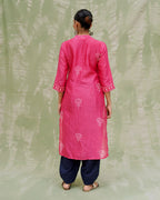 Rang Reet Pink Handblock Printed Chanderi Silk Kurti - CHD