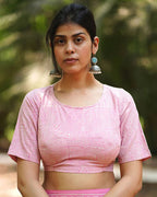 Gardeniaâ€™s Glow Blush Pink Handblock Printed Blouse - MMG