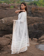 Cloudberry Kota Doria Ivory Block Printed Saree - SFD