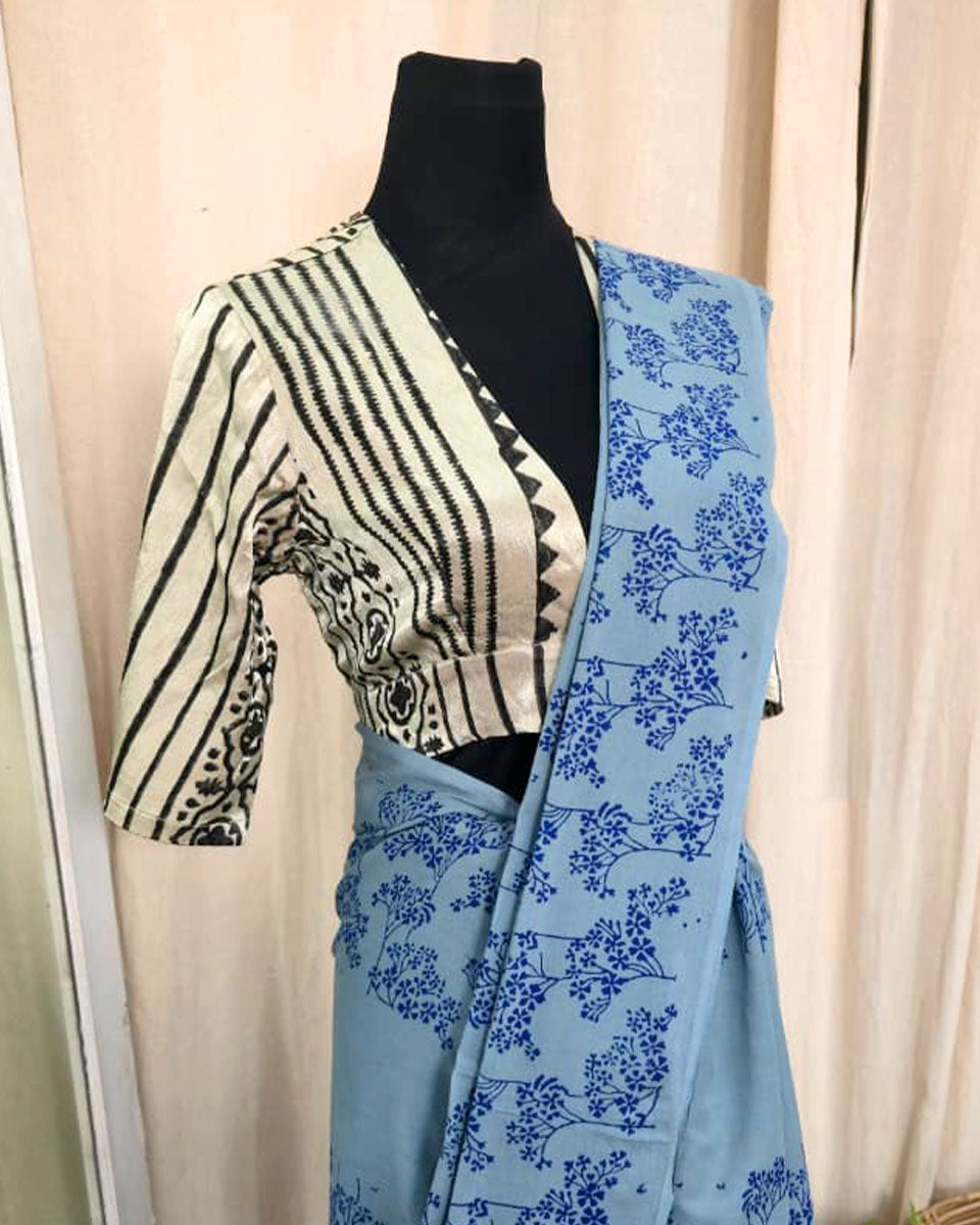 Mistleaf Hand block print Cotton Saree - Love Despite