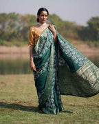 Madhurima Green Block printed Dola Silk Saree - RB