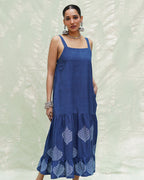 Bahar Blue Handblock Print Cotton Dress - INDI