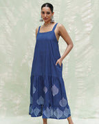 Bahar Blue Handblock Print Cotton Dress - INDI