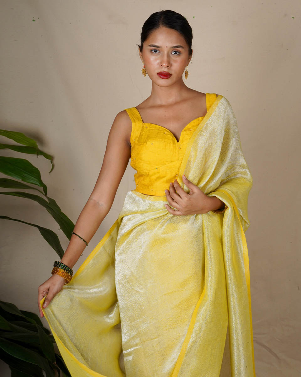 Jasnoor Yellow Handwoven Linen Zari Saree - Eknoor