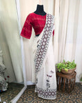 River Song White handblock printed cotton Saree - Love Despite