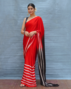 Soft Drift Red Handblock Print Modal Silk Saree - Flow