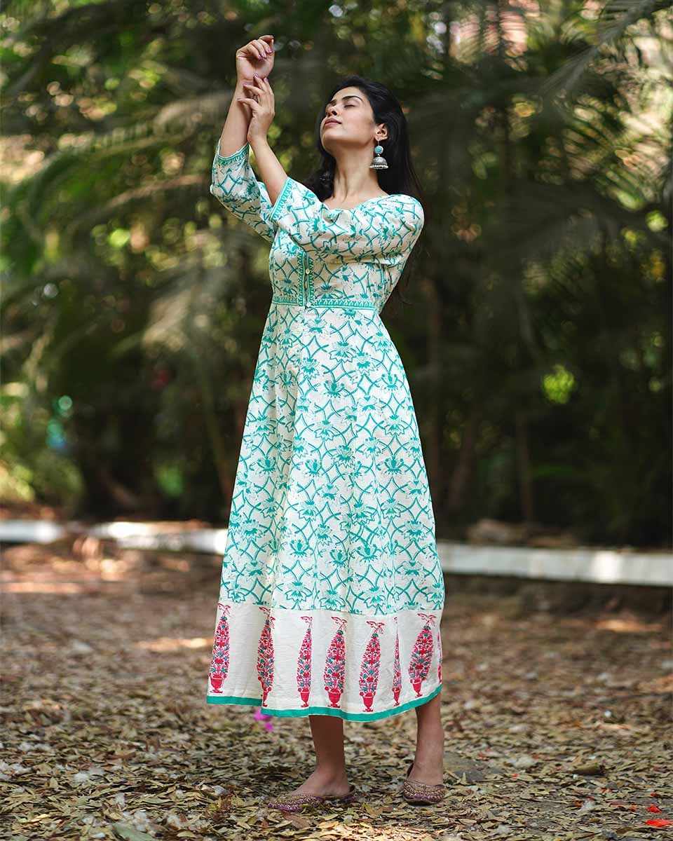 Summer Fashion | Teal Green Cotton Dress | Chidiyaa