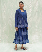 Vihang Blue Handblock Print Cotton Jacket - INDI