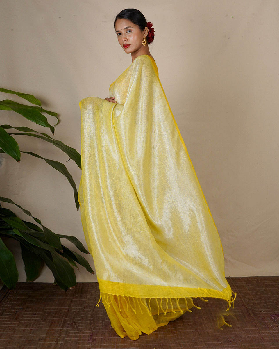 Jasnoor Yellow Handwoven Linen Zari Saree - Eknoor