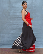 Soft Drift Red Handblock Print Modal Silk Saree - Flow