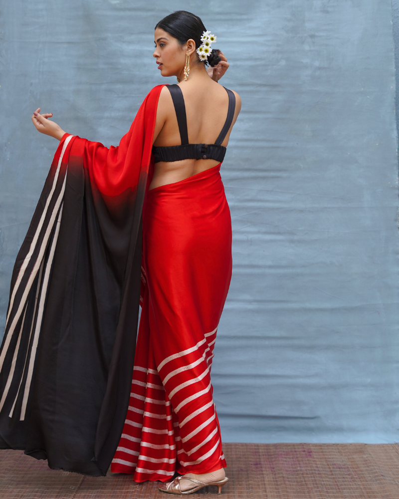 Soft Drift Red Handblock Print Modal Silk Saree - Flow