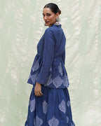 Vihang Blue Handblock Print Cotton Jacket - INDI
