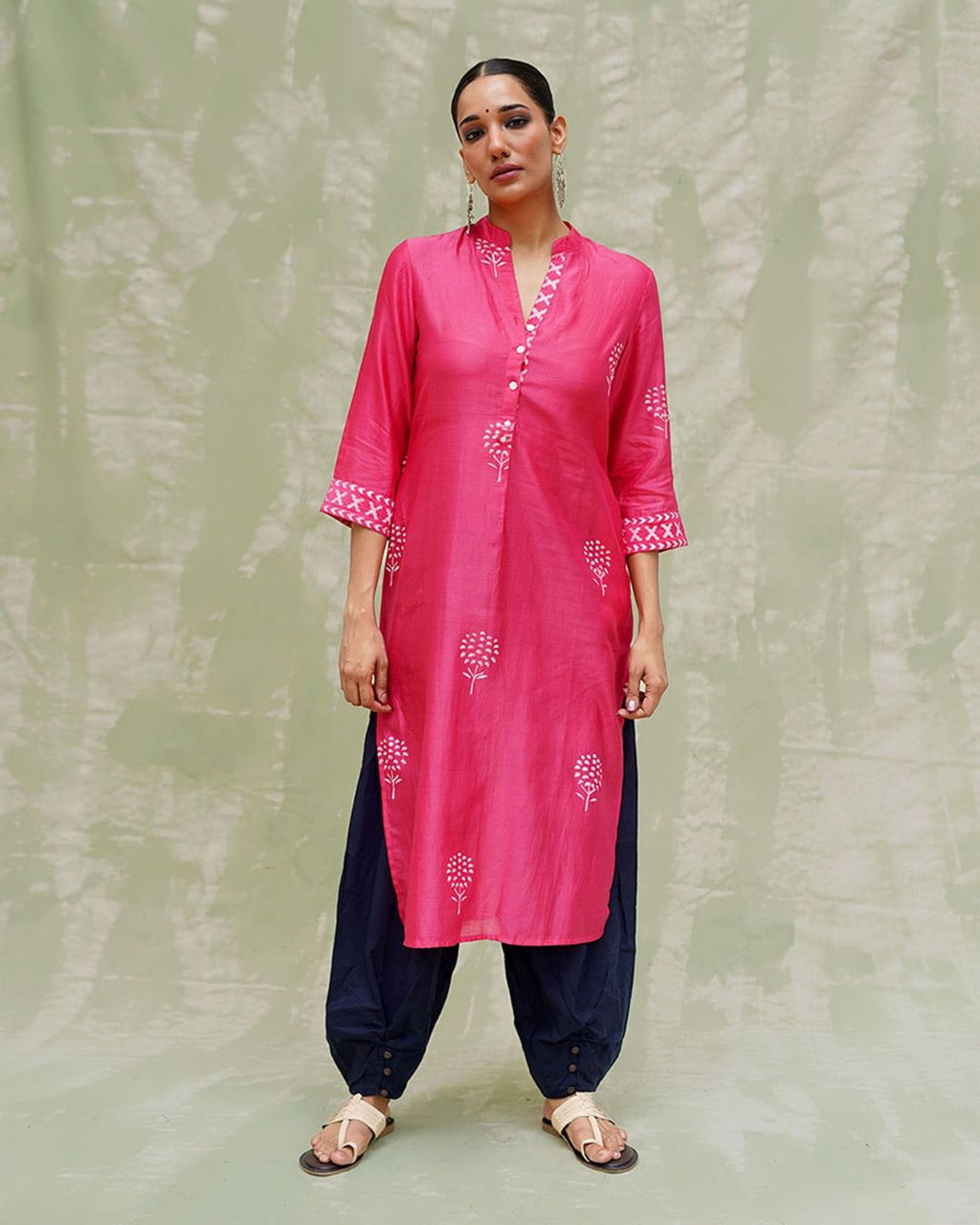 Rang Reet Pink Handblock Printed Chanderi Silk Kurti - CHD