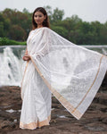 Dewbone Kota Doria Ivory Block Printed Saree - SFD
