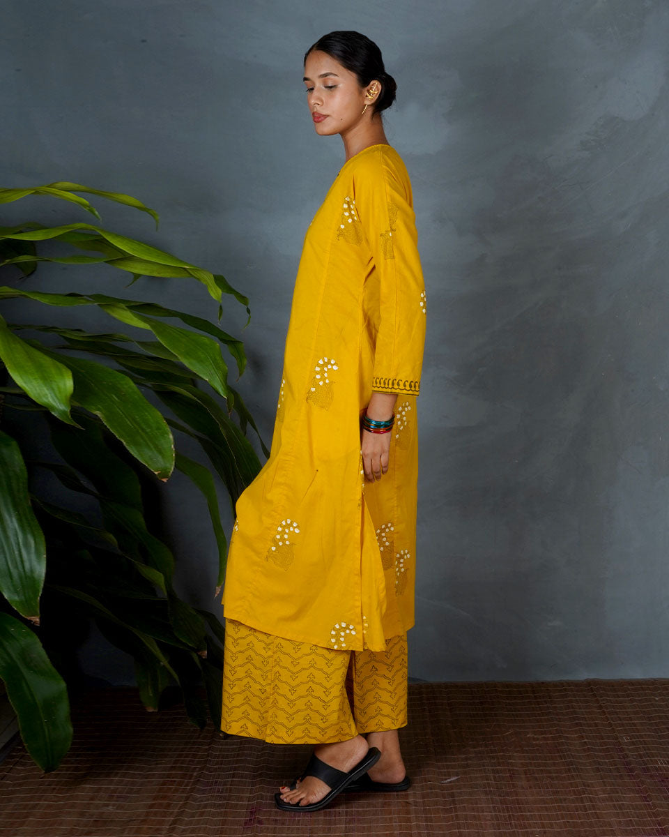 Kyra Yellow Hand Block Printed Kurta -MYA