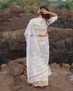 Cloudberry Kota Doria Ivory Block Printed Saree - SFD