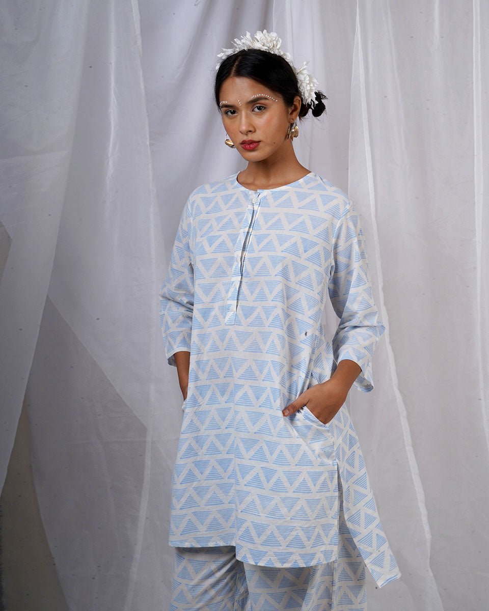 Chaaya Light Blue Hand Block Printed Kurti-BAD