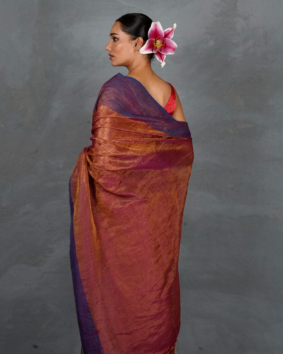 Chase Light Violet Handwoven Linen Saree - TARA