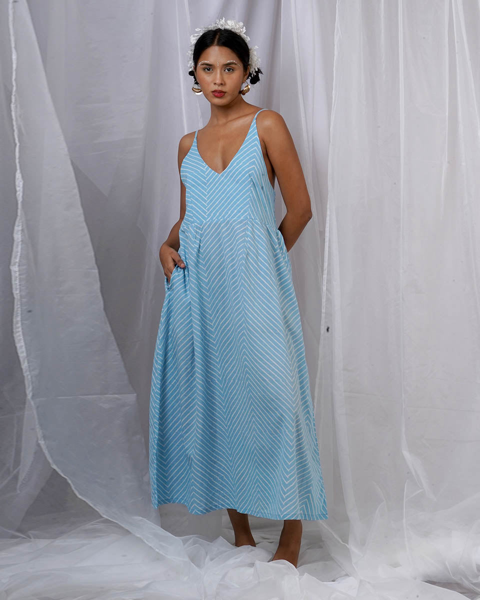 Gudiya Blue Hand Block Printed Dress-BAD