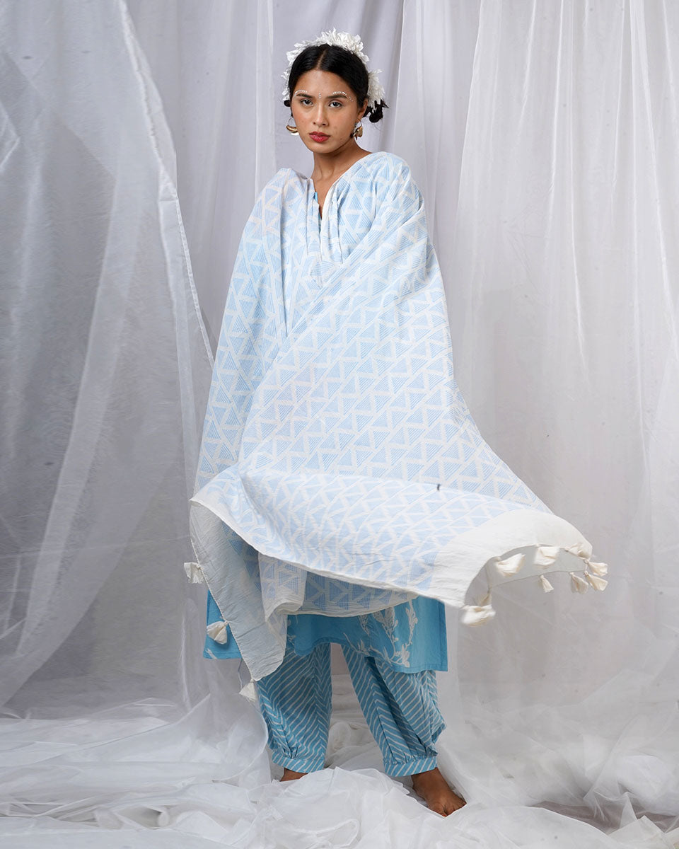 Chikki Blue Hand Block Printed Dupatta-BAD