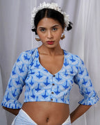 Diti Blue Hand Block Printed Blouse-BAD
