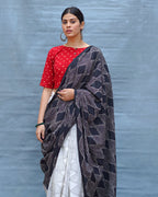 Black & White Tale Handblock Print Cotton Saree - MIS