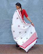 Moon & Mist Black & White Handblock Print Cotton Saree - MIS