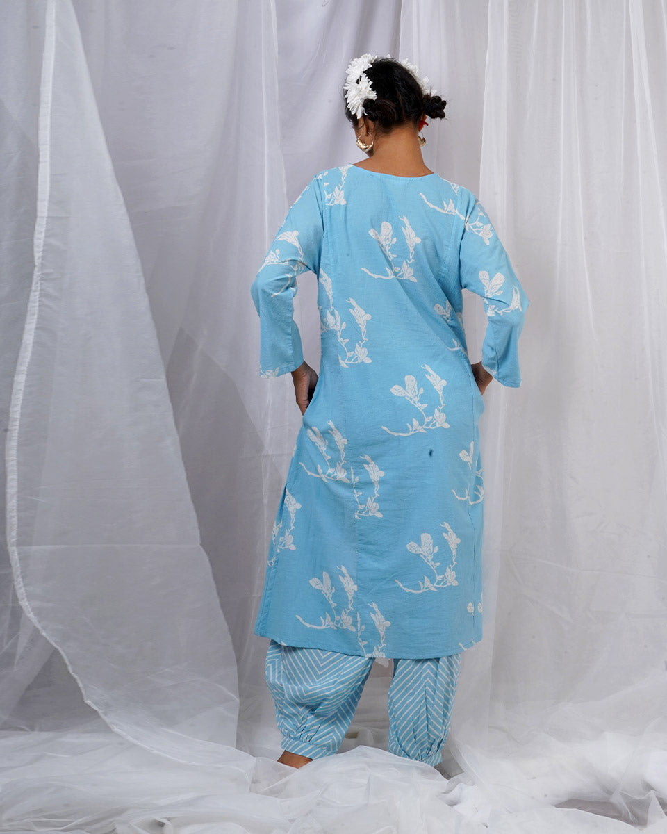 Tia Blue Hand Block Printed Kurta Set-BAD