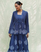 Vihang Blue Handblock Print Cotton Jacket - INDI