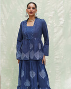 Vihang Blue Handblock Print Cotton Jacket - INDI