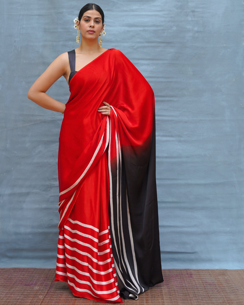 Soft Drift Red Handblock Print Modal Silk Saree - Flow
