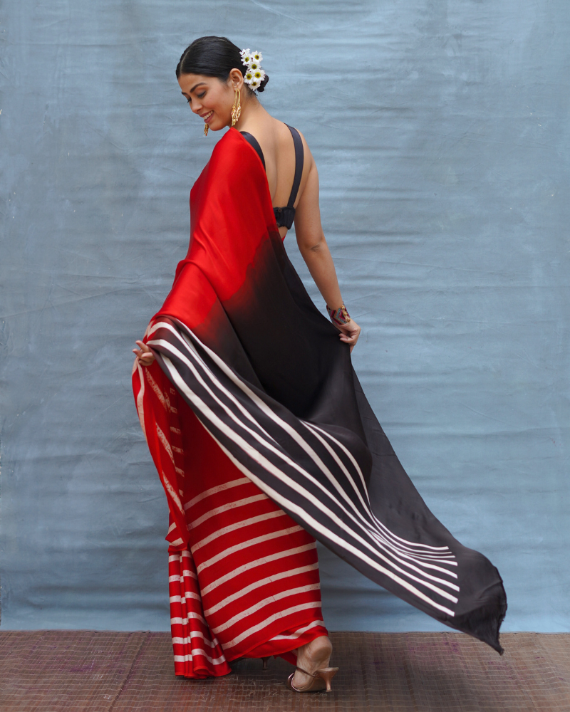 Soft Drift Red Handblock Print Modal Silk Saree - Flow