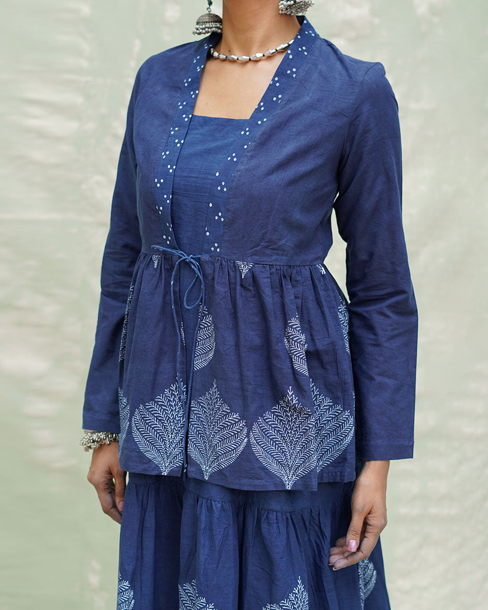 Vihang Blue Handblock Print Cotton Jacket - INDI