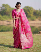 Visakha Pink Block printed Dola Silk Saree - RB