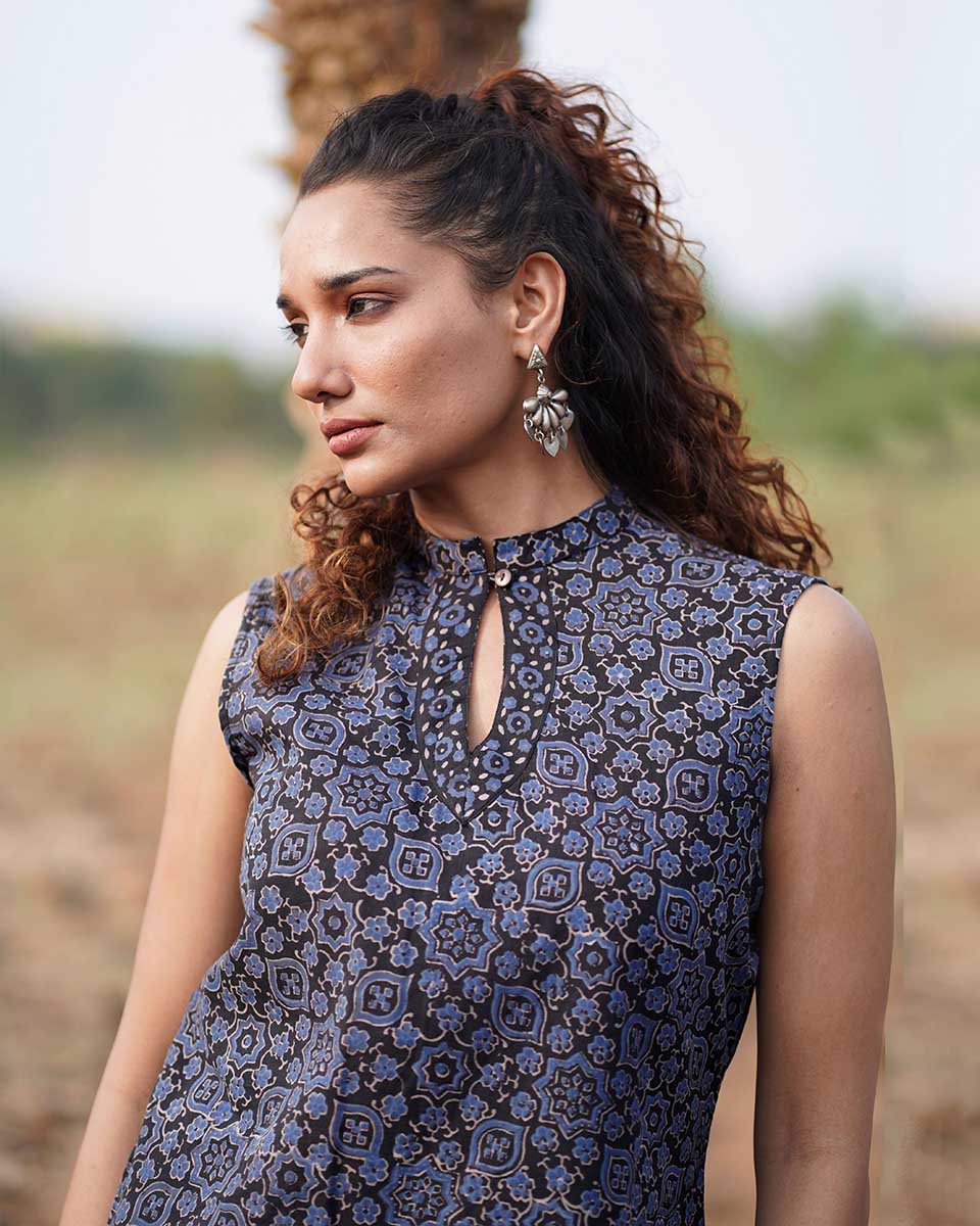 Evening Primrose Blockprinted Cotton Top-WWB