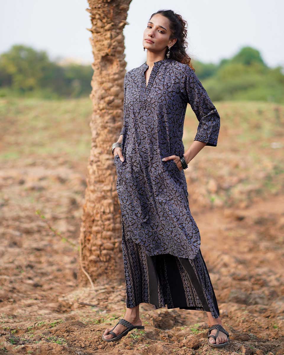 Silky Blooms Blockprinted Cotton Kurti-WWB