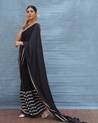 Airy Fold Black Handblock Print Modal Silk Saree - Flow