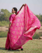 Visakha Pink Block printed Dola Silk Saree - RB