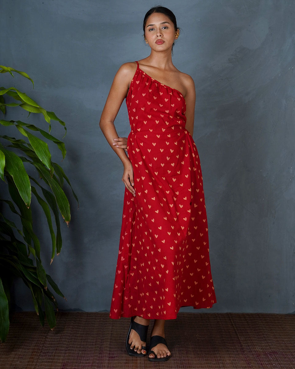 Jyoti Red Hand Block Printed Dress-MYA