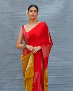 Gentle Fall Red Handblock Print Modal Silk Saree - Flow