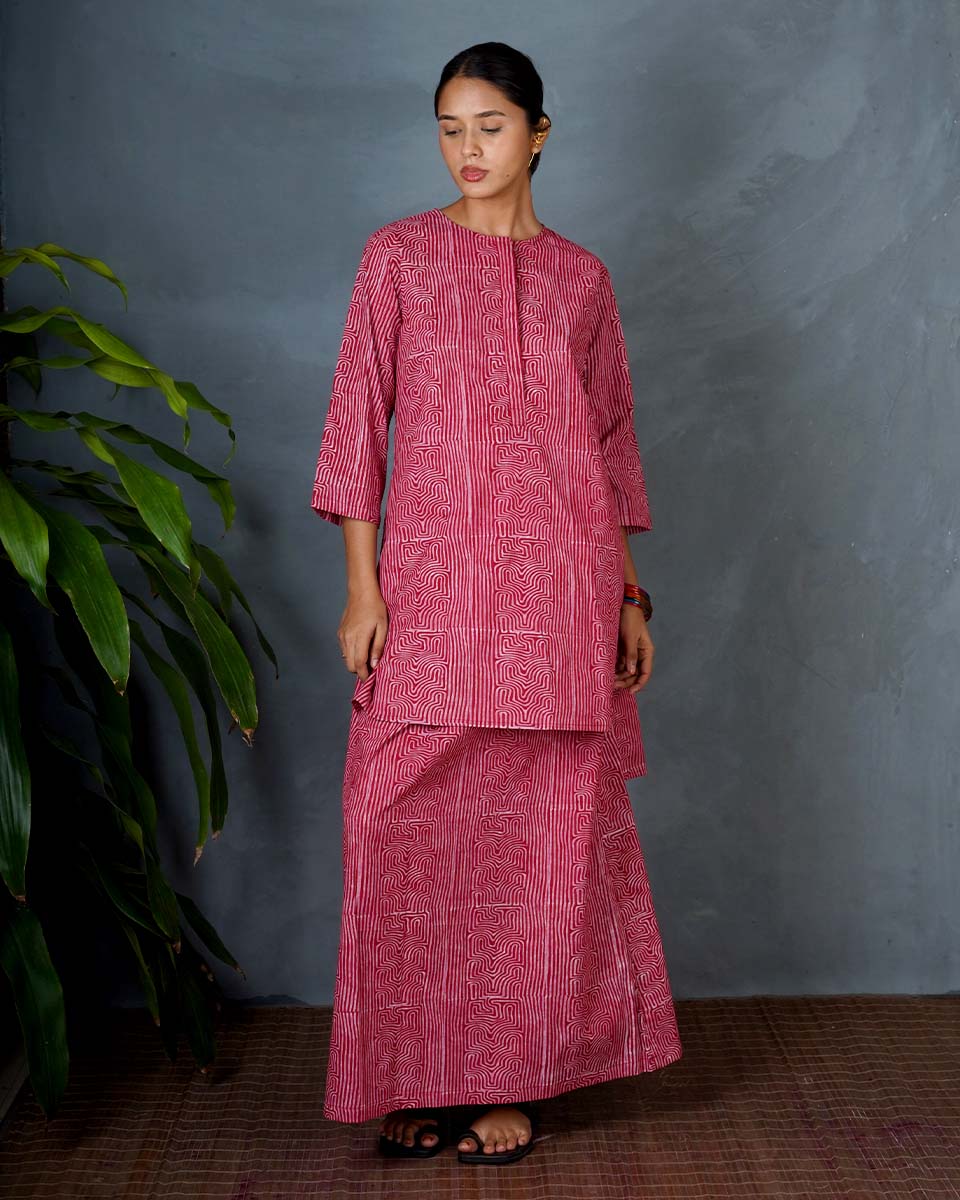 Tarini Red Hand Block Printed Top-MYA