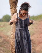 Soft Moonlight Blockprinted Cotton Dress-WWB