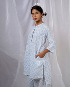 Chaaya Light Blue Hand Block Printed Kurti-BAD