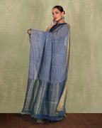 Sarang Blue Handblock Print Linen Saree - INDI