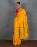 Roshni Yellow Handblock Linen Saree - TARA