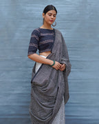 Vintage Muse Black & White Handblock Print Cotton Saree - MIS