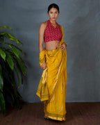 Mriga Yellow Hand Block Printed Saree-MYA