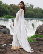 Milk Glass Kota Doria Ivory Block Printed Saree - SFD