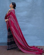 Labanya Maroon Handblock Printed Cotton Saree - Soil